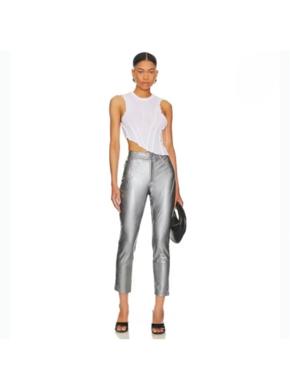 Commando Faux Leather Five Pocket Pants Cropped Straight Leg Vegan Silver NWT XS